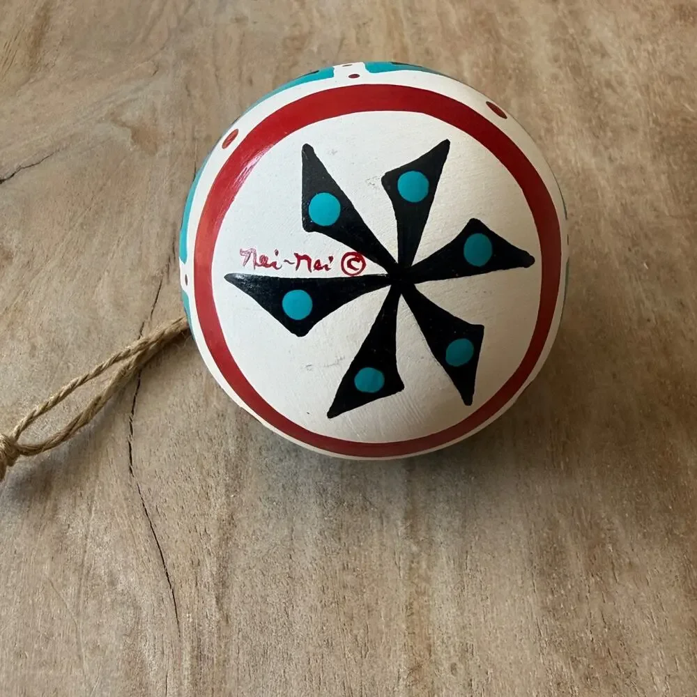Hand Painted Ceramic Ball Ornament Southwestern Geometric Design